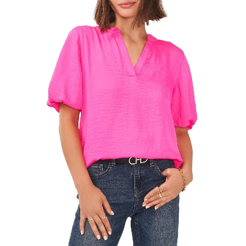 Vince Camuto Womens Solid Satin Blouse Peter Pan Collar Blouse