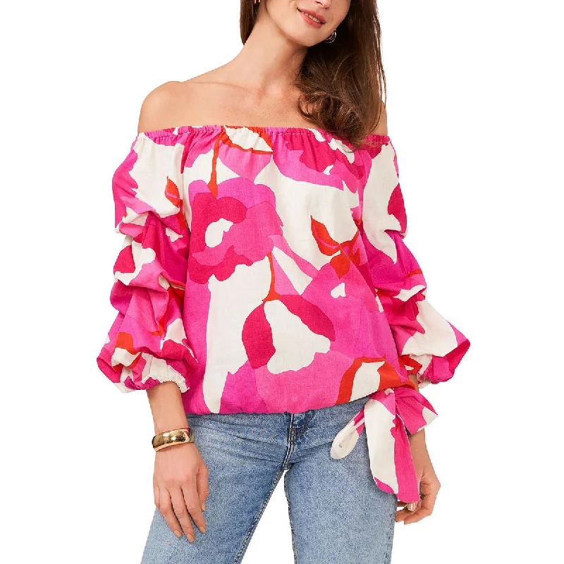Vince Camuto Womens Tie Front Bishop Sleeve Blouse Casual Button Blouse