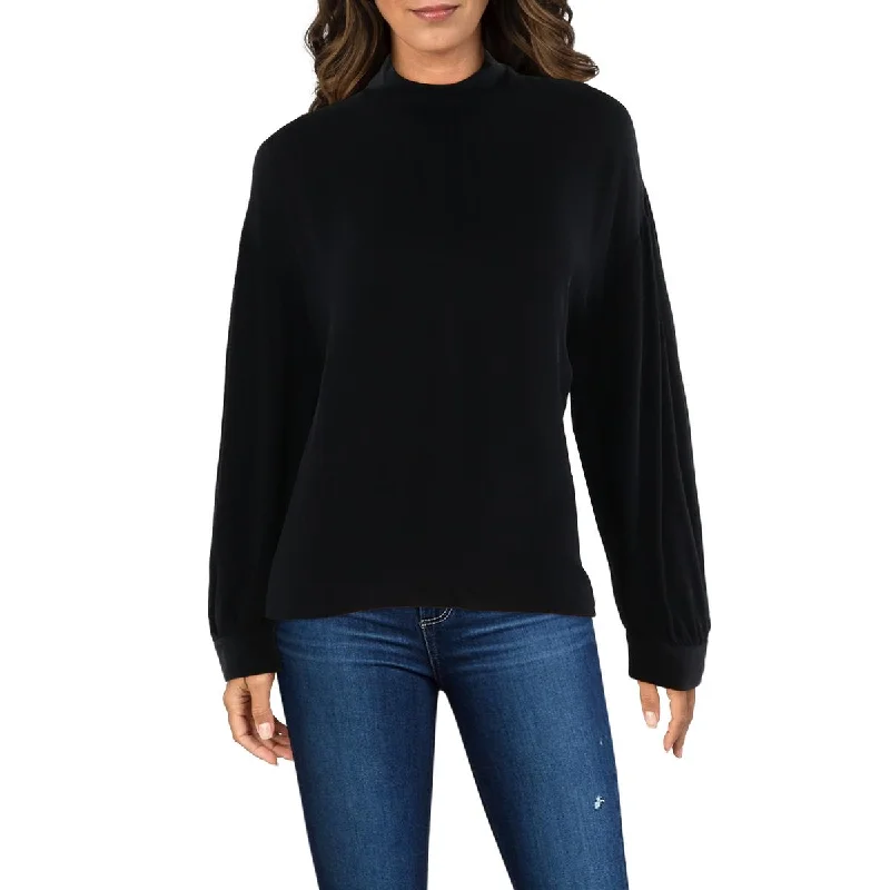 Vince Womens Silk Mock Neck Blouse Mandarin Collar Blouse