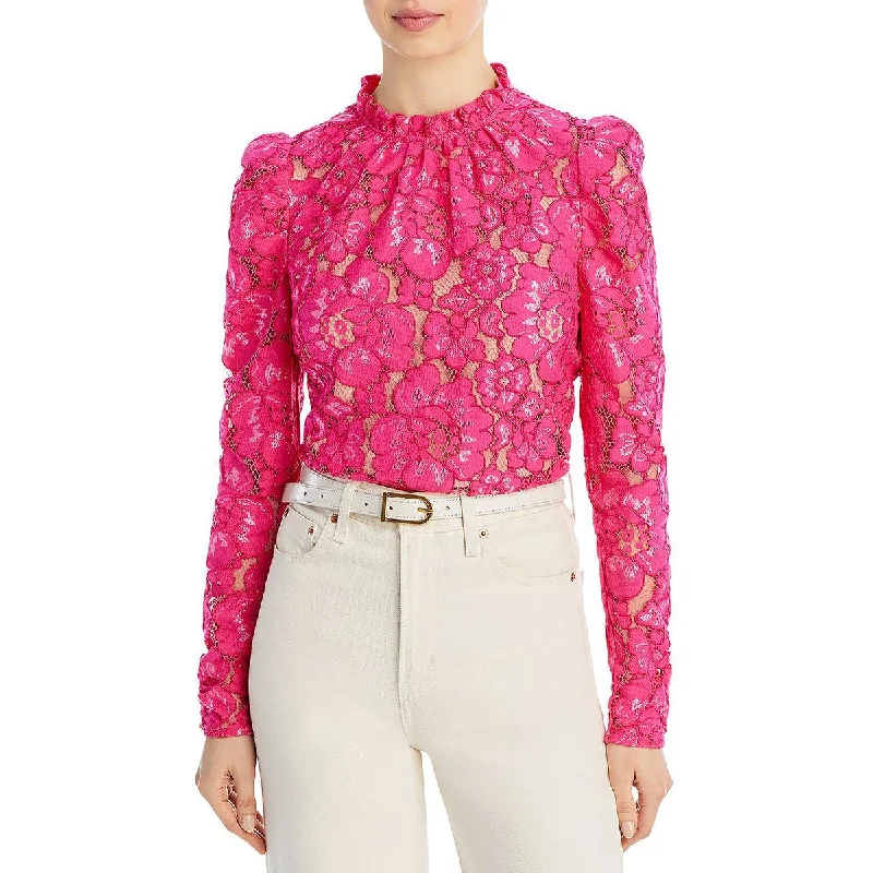 WAYF Womens Erika Lace Long Sleeve Blouse Silky Draped Blouse