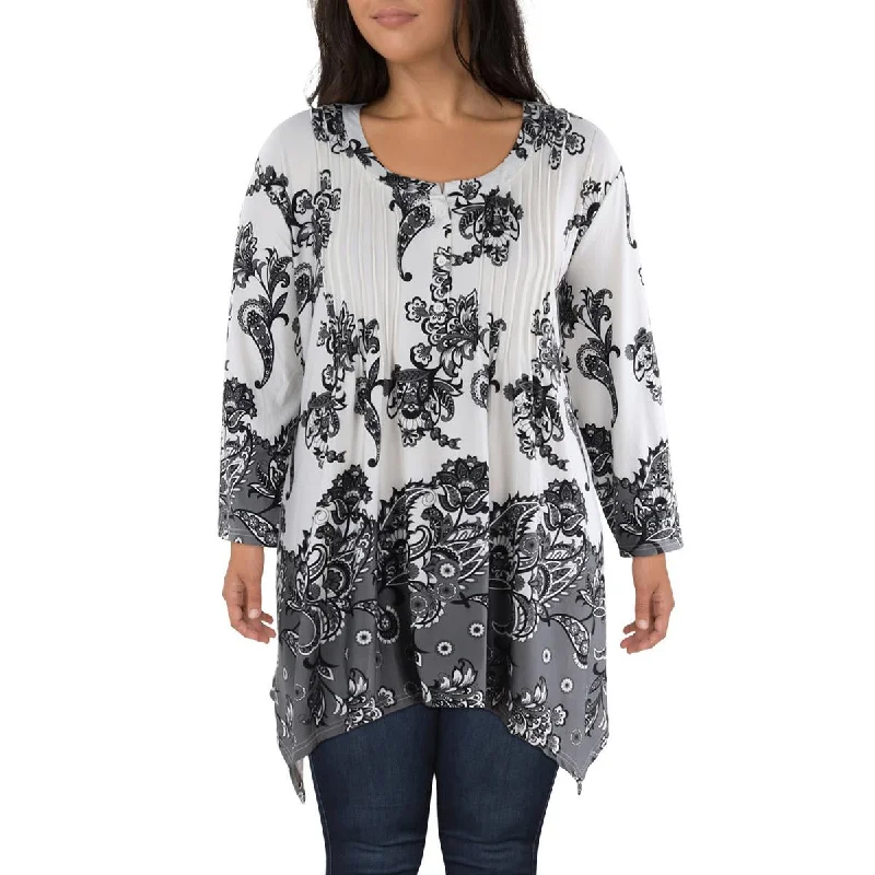 White Mark Womens Plus Floral Print Casual Blouse Flowy Bohemian Blouse