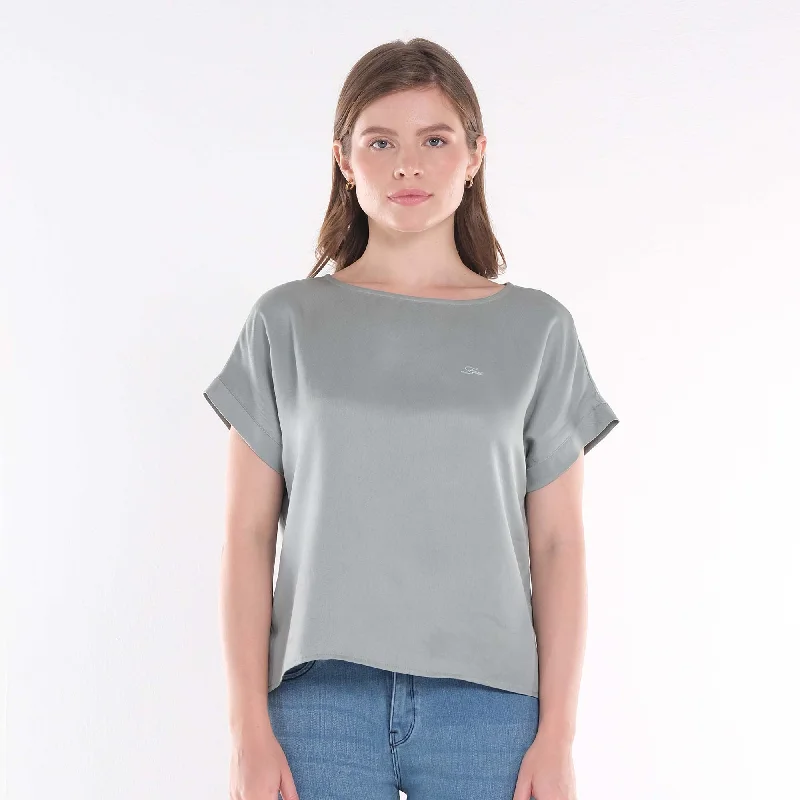 LEE WOMENS CONTINUOUS SLEEVES BLOUSE Ruffled Neck Blouse