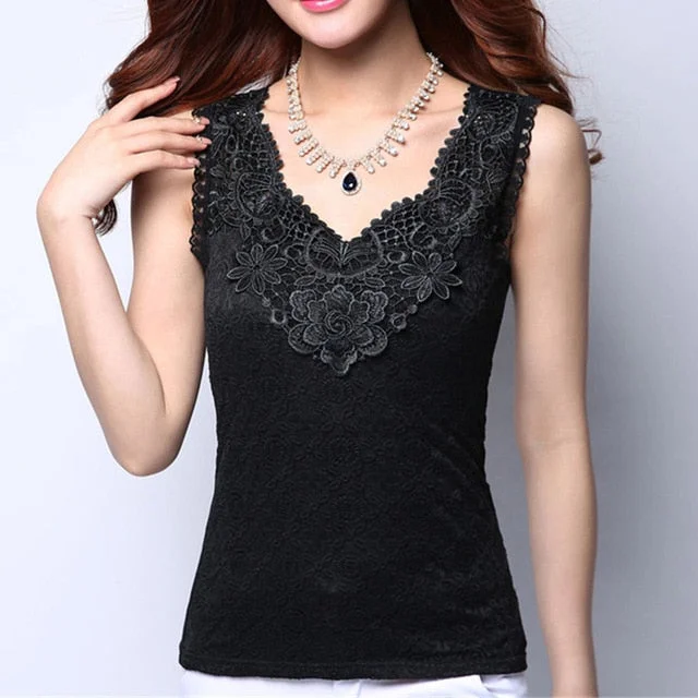 Women's Lace Elegant Sleeveless Blouse High Neck Blouse