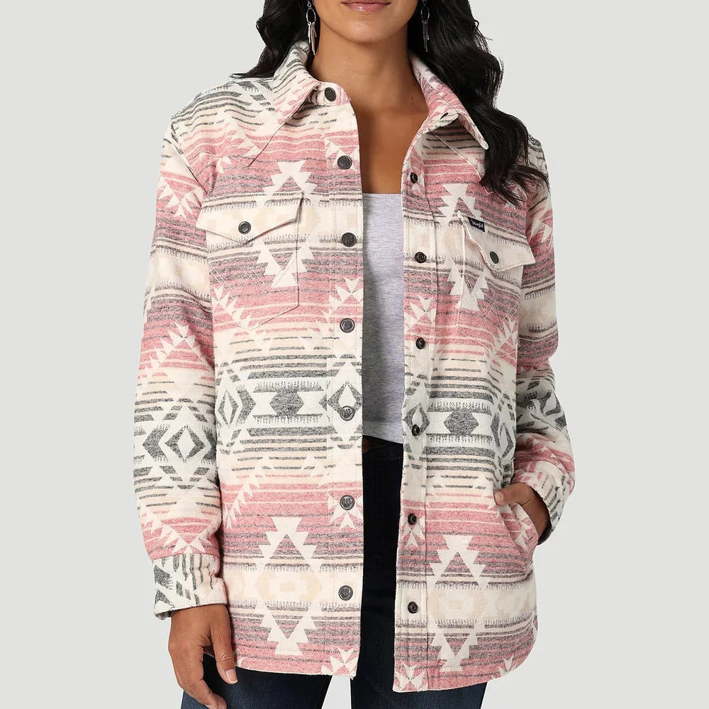 Women's Wrangler Southwestern Print Shacket in Dusk Rose Slim Fit Blouse