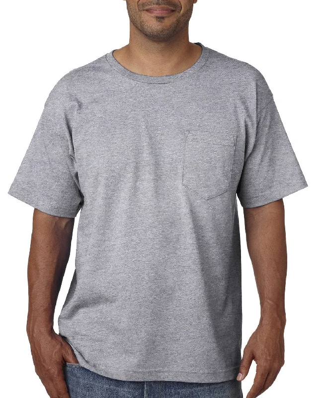Bayside USA Made Short Sleeve Pocket T-Shirt | Dark Ash Chenille Blend Fleece Blend Nylon Blend