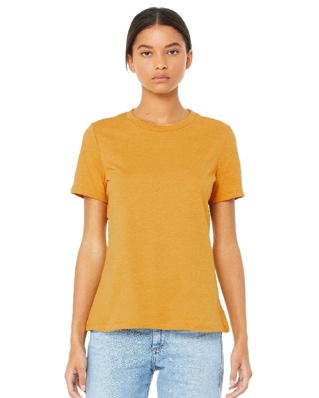 Bella+Canvas Ladies Relaxed Short Sleeve Jersey T-Shirt | Mustard Front Pockets Side Pockets Patch Pockets