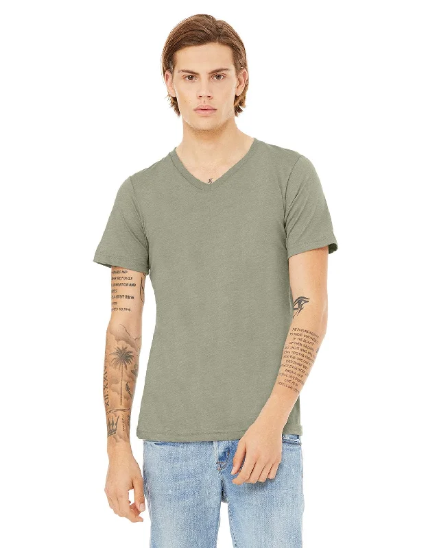 Bella+Canvas Unisex V-Neck T-Shirt | Heather Stone Zippered Front Buttoned Front Snap Front