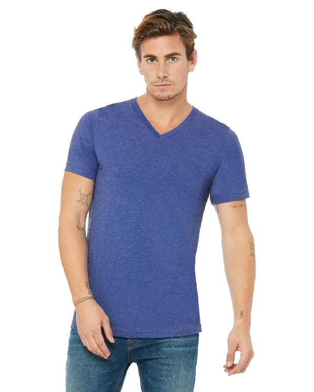 Bella+Canvas Unisex V-Neck T-Shirt | Hthr True Royal Hooded Caped Shawl Collar