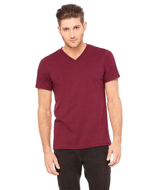 Bella+Canvas Unisex V-Neck T-Shirt | Maroon Spandex Blend Rayon Blend Denim Blend