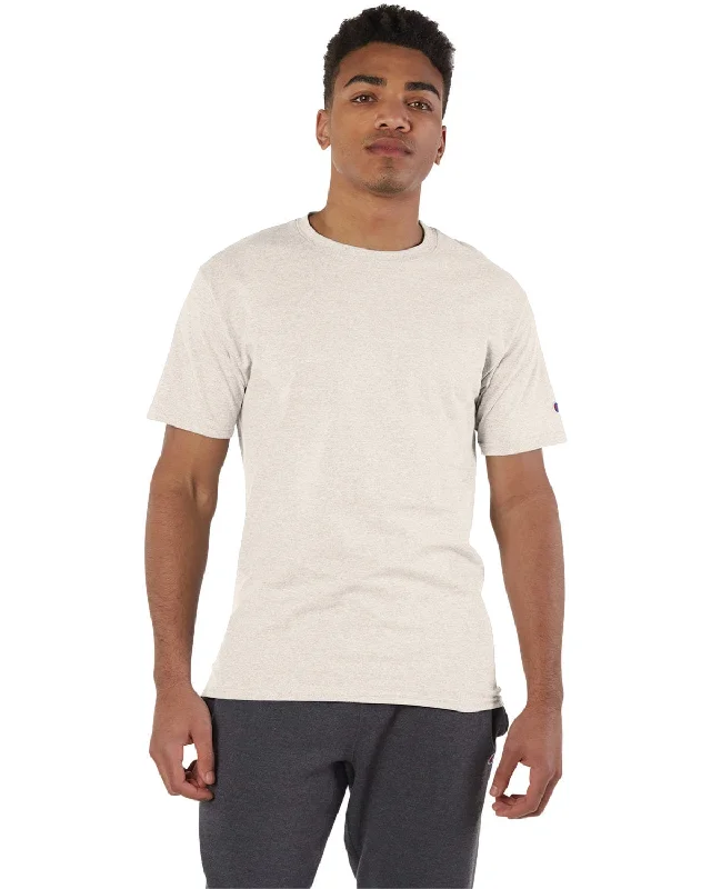 Champion Cotton T-Shirt | Oatmeal Heather Ribbed T-Shirt High Neck Heavyweight