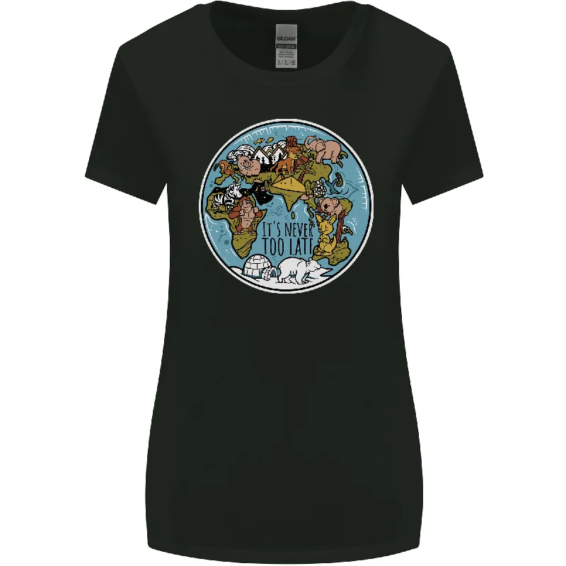 Climate Change It's Never Too Late Womens Wider Cut T-Shirt Modern Contemporary Chic Climate Change It's Never Too Late Womens Wider Cut T-Shirt Modern Contemporary Chic