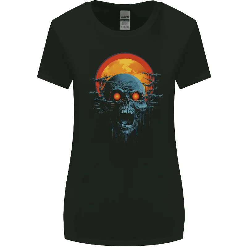 Cloudy Sunset Skull Zombie Horror Womens Wider Cut T-Shirt Chenille Fabric Brocade Fabric Lace Fabric