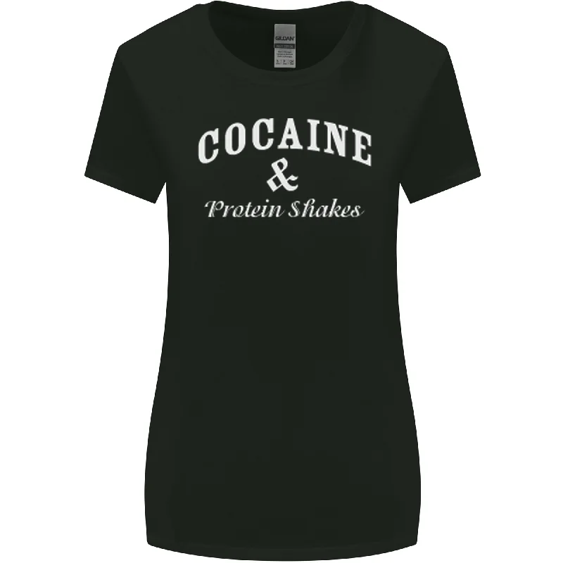 Cocaine and Protein Shakes Gym Funny Womens Wider Cut T-Shirt Hooded Caped Shawl Collar