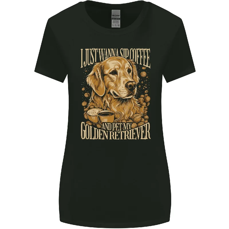 Coffee and Golden Retriever Funny Dog Womens Wider Cut T-Shirt Hooded Caped Shawl Collar Coffee and Golden Retriever Funny Dog Womens Wider Cut T-Shirt Hooded Caped Shawl Collar