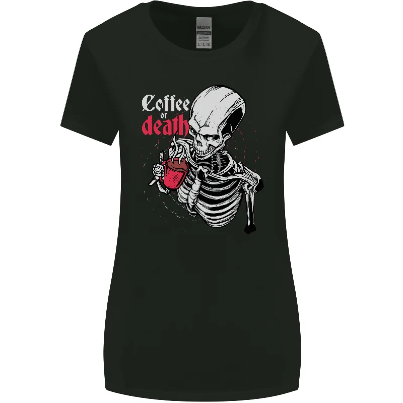 Coffee or Death Skull Womens Wider Cut T-Shirt Cozy Warm Stylish