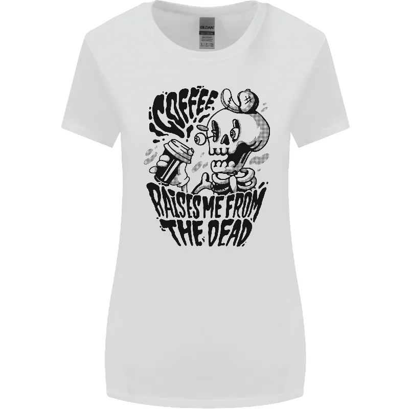 Coffee Raises Me from the Dead Skull Womens Wider Cut T-Shirt Satin Blend Silk Blend Wool Blend