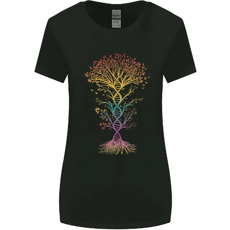 Colourful DNA Tree Biology Science Womens Wider Cut T-Shirt Notch Collar Peter Pan Collar Cowl Neck