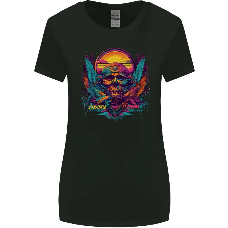 Colourful Dream Sunset Skull Womens Wider Cut T-Shirt Fitted T-Shirt Seamless Stretchy