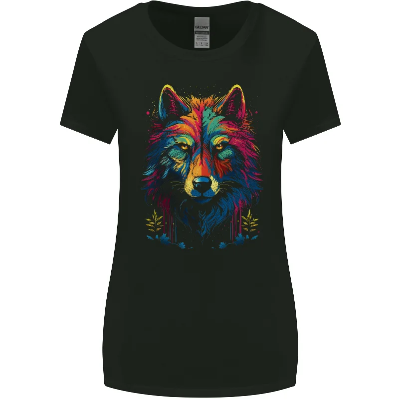 Colourful Fantasy Wolf Face Womens Wider Cut T-Shirt Anti-Pilling Machine Wash Handmade