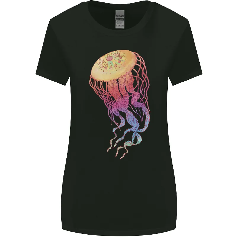 Colourful Jellyfish Ocean Life Womens Wider Cut T-Shirt Graphic Embroidered Appliqued