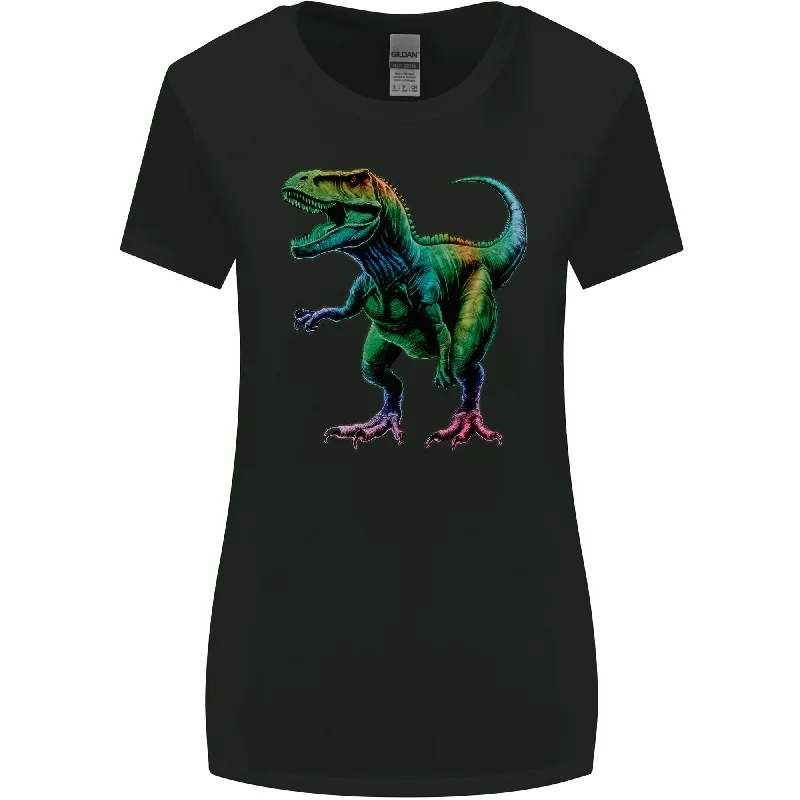 Colourful T-Rex Dinosaur Womens Wider Cut T-Shirt Welt Pockets Slit Pockets