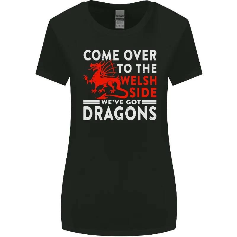 Come to the Welsh Side Dragons Wales Rugby Womens Wider Cut T-Shirt Machine Wash Dry Clean Hand Wash