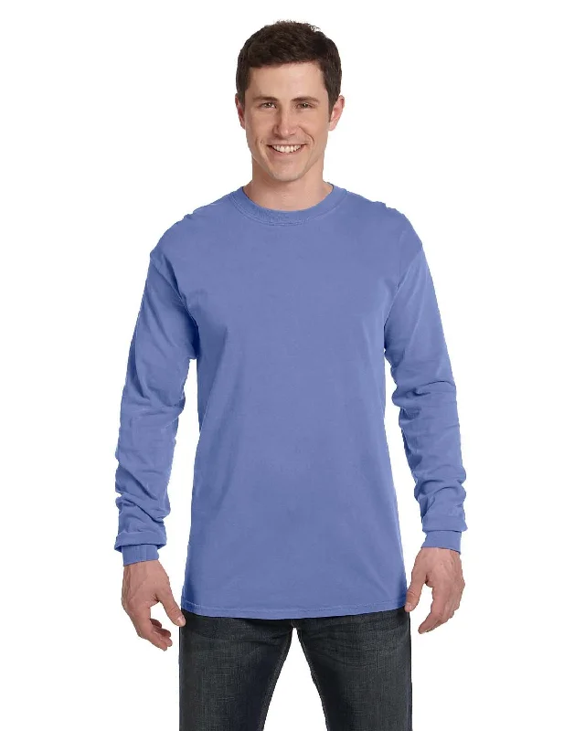 Comfort Colors Garment-Dyed Long Sleeve T-Shirt | Flo Blue Print Jacquard Patchwork