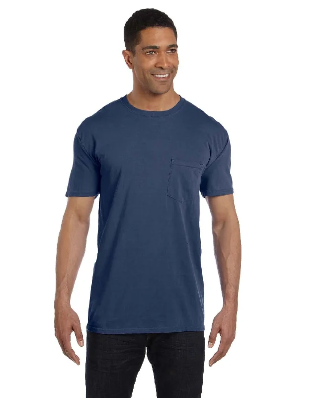 Comfort Colors Garment-Dyed Pocket T-Shirt | China Blue Notch Collar Peter Pan Collar Cowl Neck