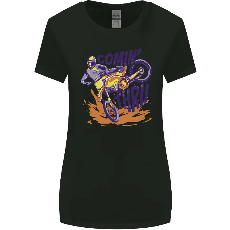 Comin Thru Motocross Dirt Bike MotoX Womens Wider Cut T-Shirt Chenille Blend Fleece Blend Nylon Blend