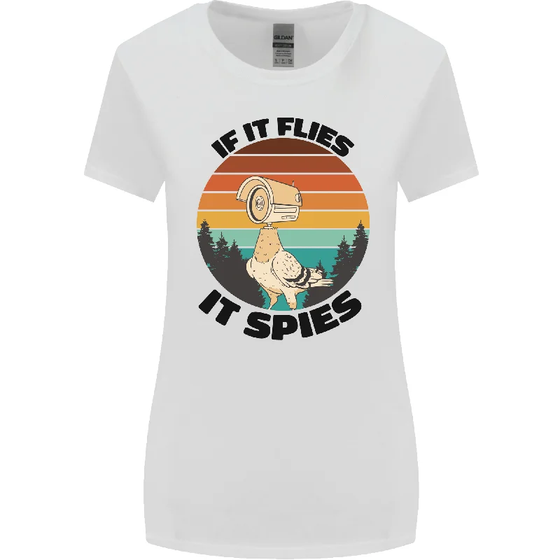 Conspiracy Theory If Flies it Spies Birds Funny Womens Wider Cut T-Shirt Mesh Canvas Denim