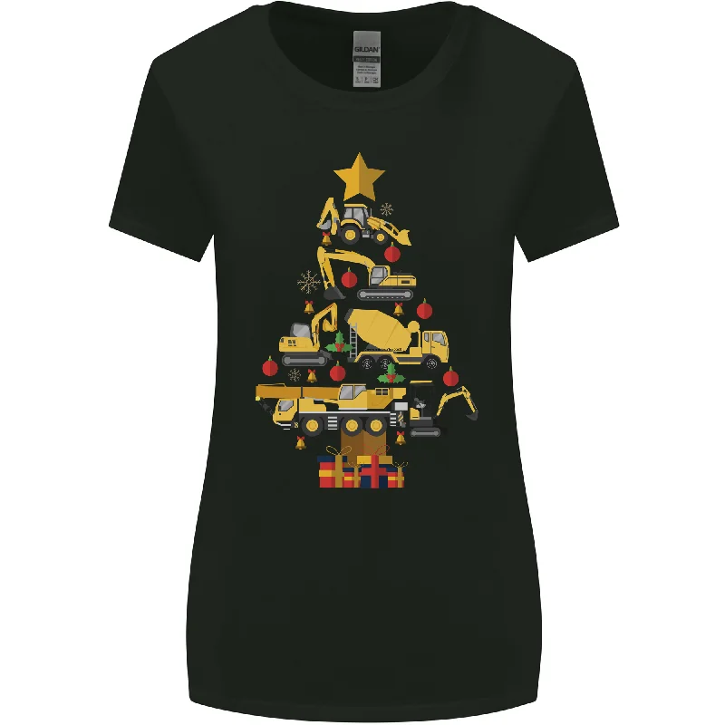 Construction Christmas Tree Digger Lorry Crane Womens Wider Cut T-Shirt Polka Dot Checkered Tartan Construction Christmas Tree Digger Lorry Crane Womens Wider Cut T-Shirt Polka Dot Checkered Tartan