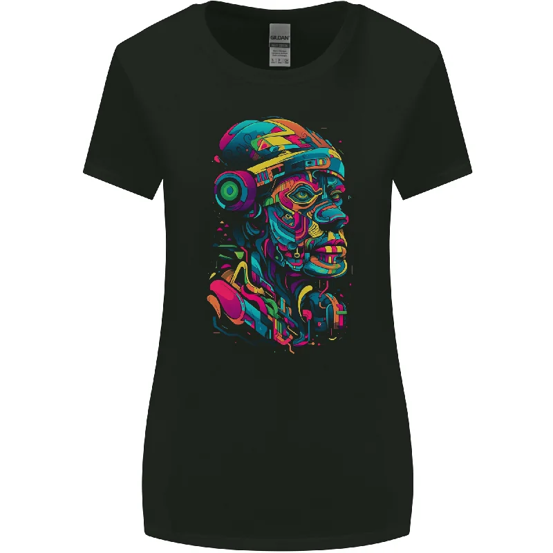 Cool African Head With Headphones Womens Wider Cut T-Shirt Rayon Velvet Corduroy
