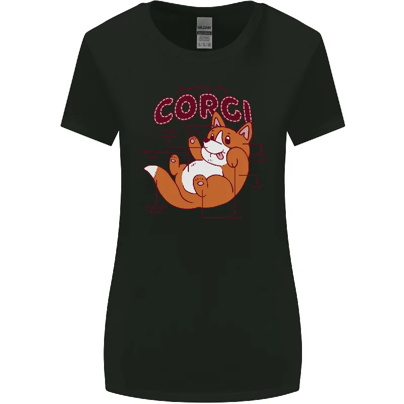 Corgi Anatomy Dog Womens Wider Cut T-Shirt Embroidered Appliqued Beaded