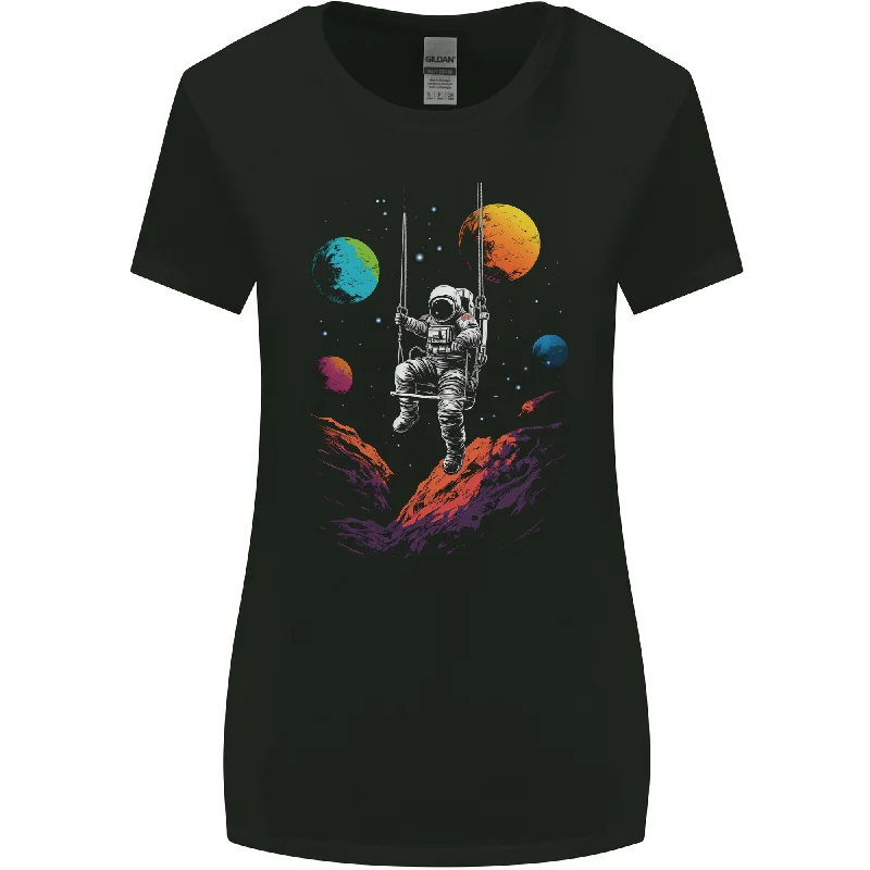 Cosmic Swing Fantasy Astronaut in Space Planets Womens Wider Cut T-Shirt Hooded Caped Shawl Collar Cosmic Swing Fantasy Astronaut in Space Planets Womens Wider Cut T-Shirt Hooded Caped Shawl Collar