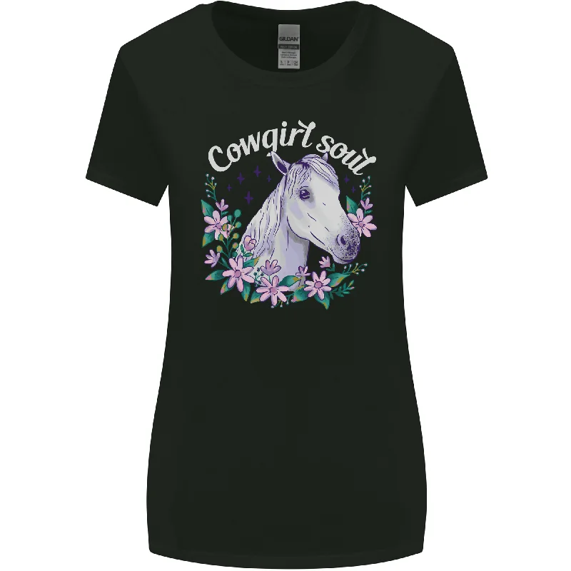 Cowgirl Soul Equestrian Horses Womens Wider Cut T-Shirt Satin Blend Silk Blend Wool Blend