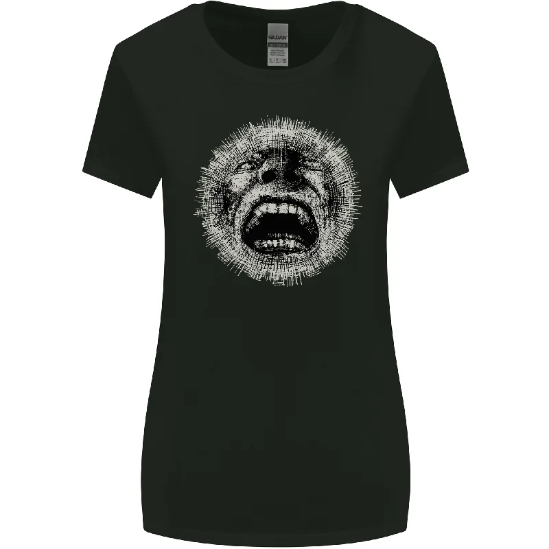 Crazy Face Gothic Skull Biker Motorcycle Womens Wider Cut T-Shirt Notch Collar Peter Pan Collar Cowl Neck