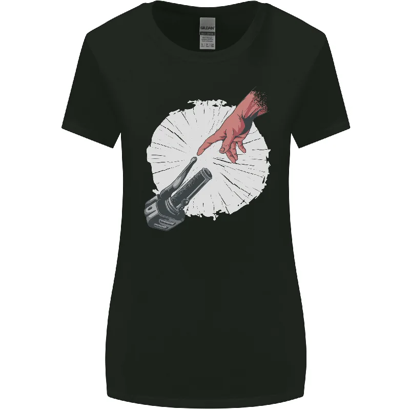Creation Biker Motorbike Motorcycle Funny Womens Wider Cut T-Shirt Handmade Hand-knitted Hand-woven