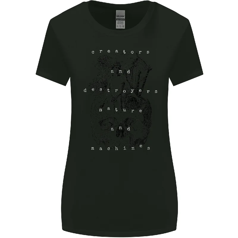 Creators Destroyers Obscure Makabra Skull Womens Wider Cut T-Shirt Graphic Embroidered Appliqued
