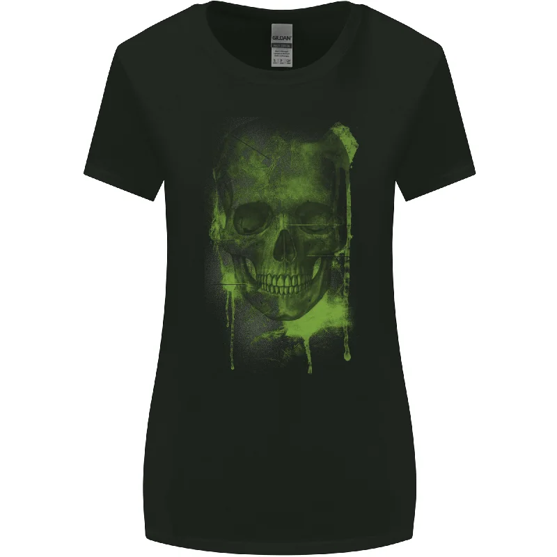 Creepy Green Skull Womens Wider Cut T-Shirt Wool Fabric Cashmere Fabric Tweed Fabric