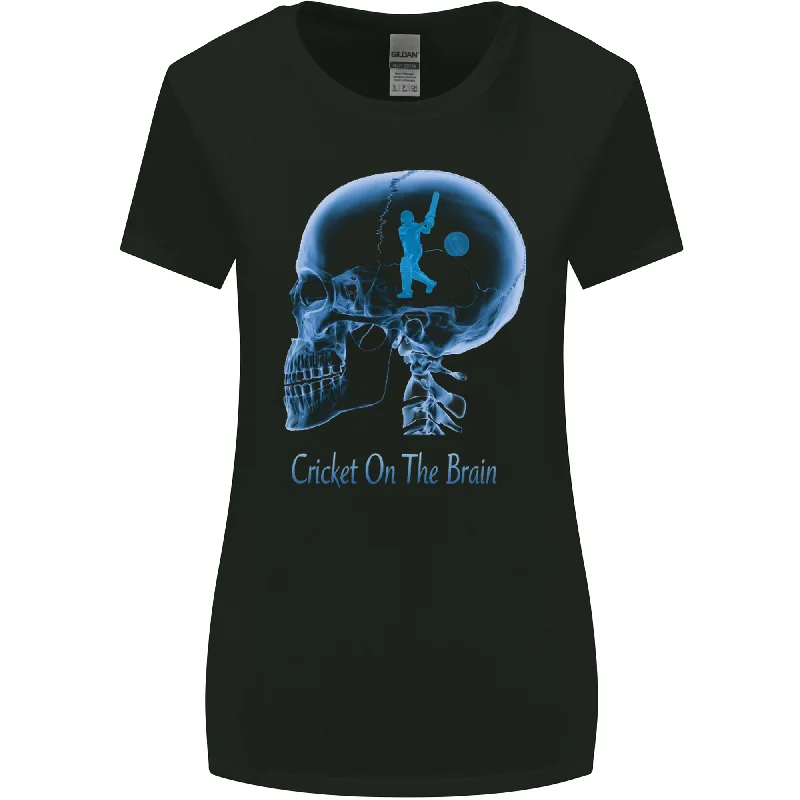 Cricket on the Brain Funny Cricketer Womens Wider Cut T-Shirt Satin Blend Silk Blend Wool Blend