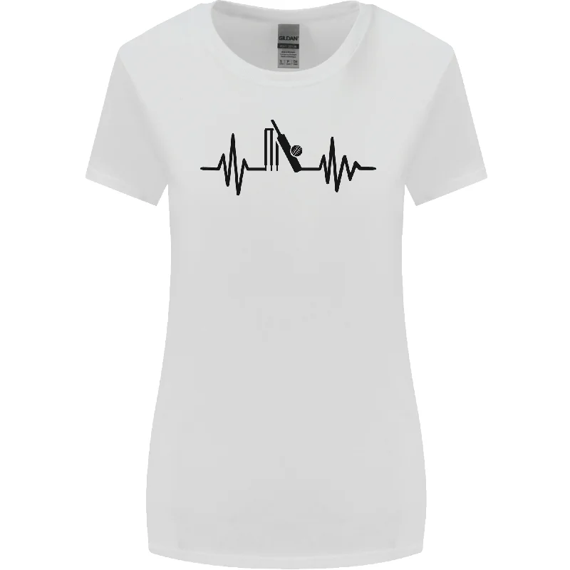 Cricket Pulse Cricketer Cricketing ECG Womens Wider Cut T-Shirt Houndstooth Herringbone Solid