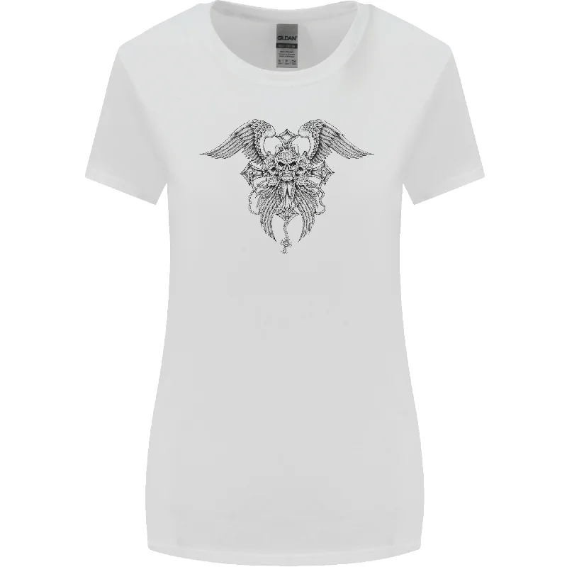 Cross Skull Wings Gothic Biker Heavy Metal Womens Wider Cut T-Shirt Terry Blend Velvet Blend Canvas Blend Cross Skull Wings Gothic Biker Heavy Metal Womens Wider Cut T-Shirt Terry Blend Velvet Blend Canvas Blend