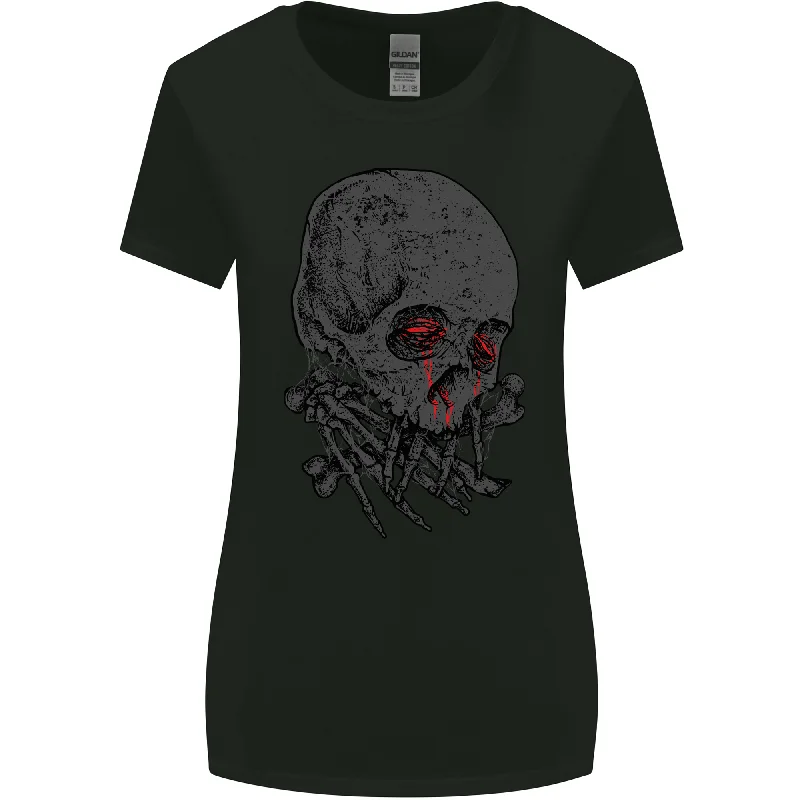 Crying Blood Skull Womens Wider Cut T-Shirt Lace Blend Ribbed Blend Corduroy Blend