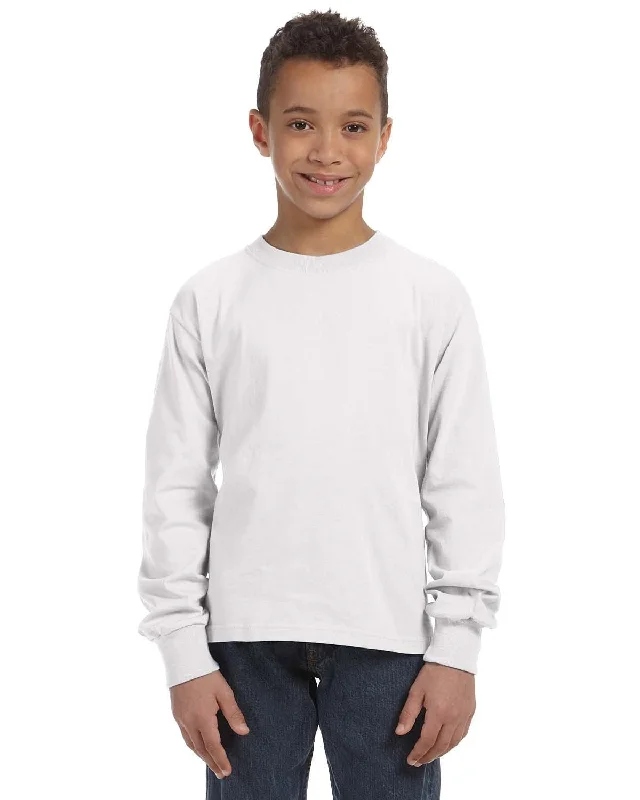 Fruit of the Loom Youth Heavy Cotton Long Sleeve T-Shirt | White Asymmetrical Pockets Print Fruit of the Loom Youth Heavy Cotton Long Sleeve T-Shirt | White Asymmetrical Pockets Print