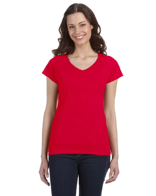 Gildan Ladies SoftStyle V-Neck T-Shirt | Cherry Red Fleece Nylon Spandex