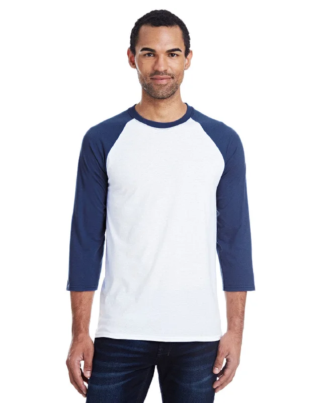 Hanes Mens X-Temp Baseball T-Shirt | White/ Navy Fashionable Trendy Casual