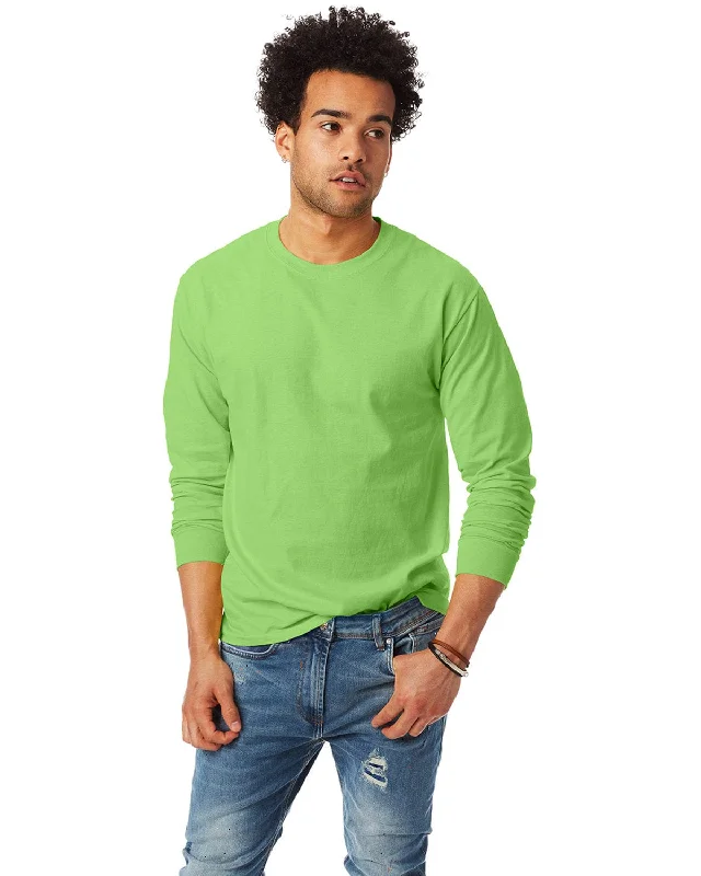 Hanes Tagless ComfortSoft Long Sleeve T-Shirt | Lime Welt Pockets Slit Pockets
