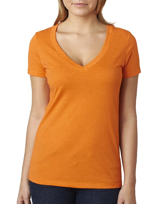 Next Level Ladies CVC Deep V-Neck Tee | Orange Ribbed T-Shirt High Neck Heavyweight