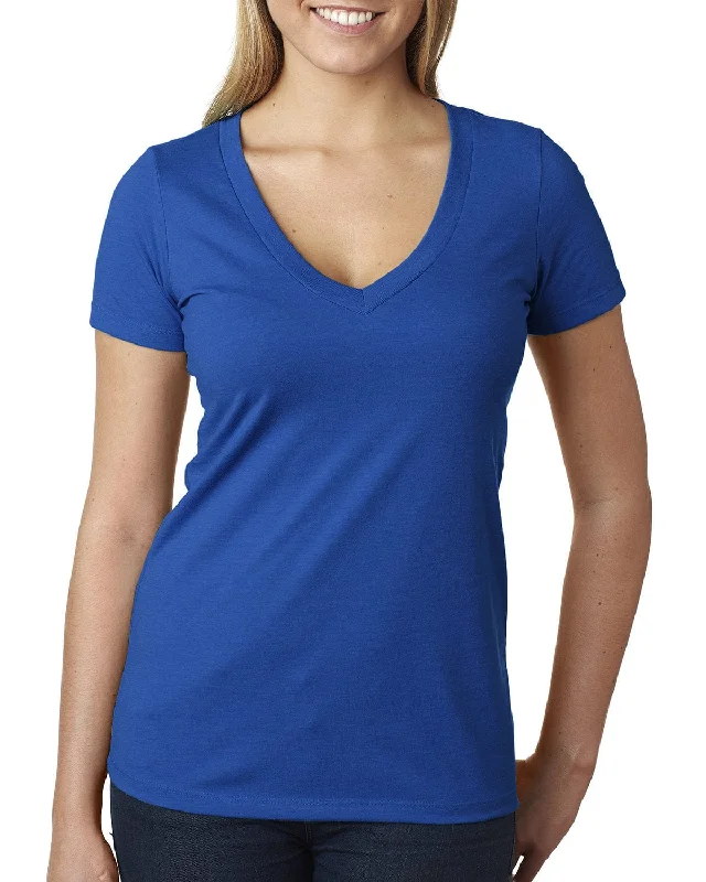 Next Level Ladies CVC Deep V-Neck Tee | Royal Plaid T-Shirt Polka Dot Checkered