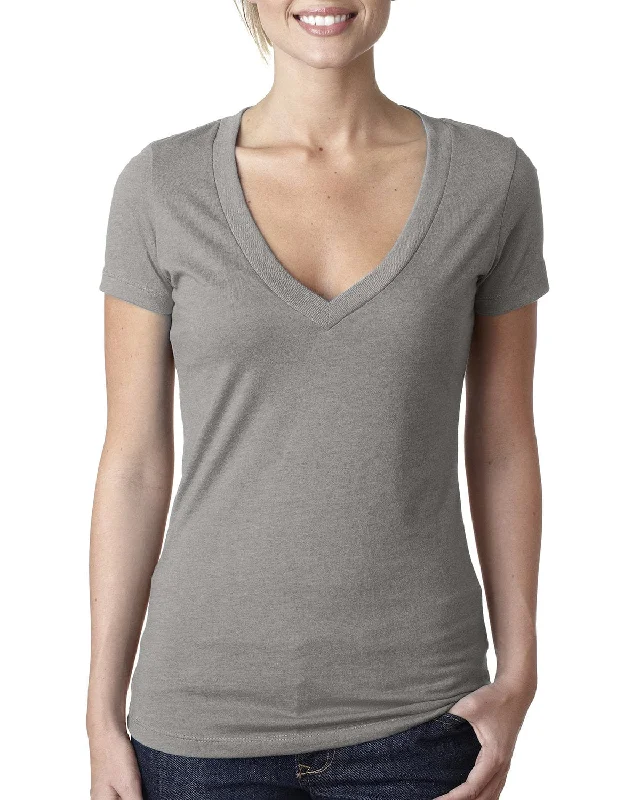 Next Level Ladies CVC Deep V-Neck Tee | Stone Gray Front Pockets Side Pockets Patch Pockets Next Level Ladies CVC Deep V-Neck Tee | Stone Gray Front Pockets Side Pockets Patch Pockets